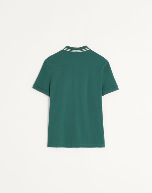 Valentino - Cotton Piqué Polo Shirt With Vlogo Patch - Dark Green - Man - T-shirts And Sweatshirts